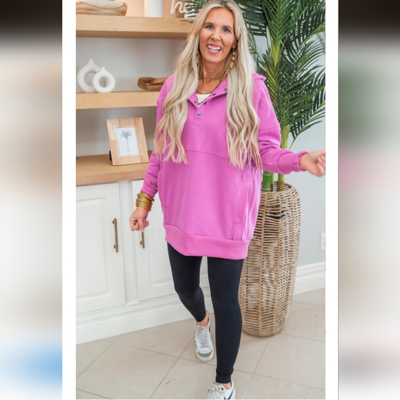 Salty Wave Purple Never Take Off Button Front Tunic Hoodie with Pockets- M - Picture 5 of 14
